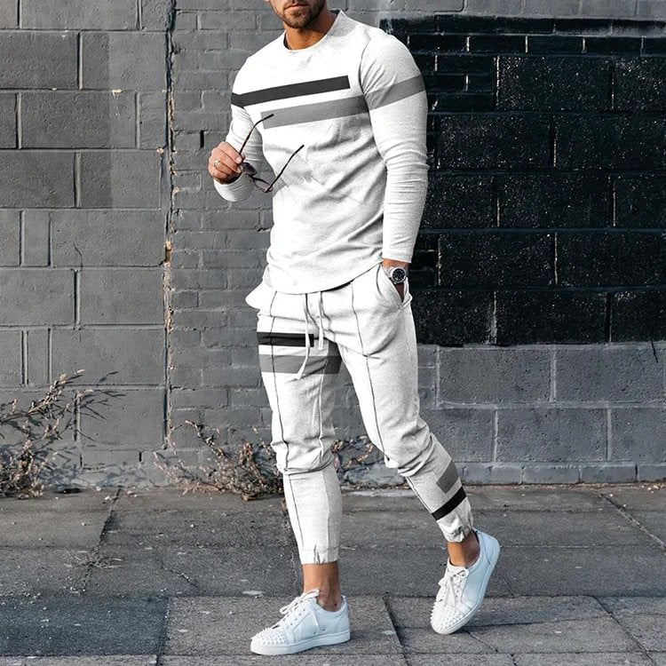 Herren Sportset Langarmshirt Jogginghose Streifenmuster Modern - BerlinGlamour