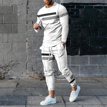 Herren Sportset Langarmshirt Jogginghose Streifenmuster Modern - BerlinGlamour