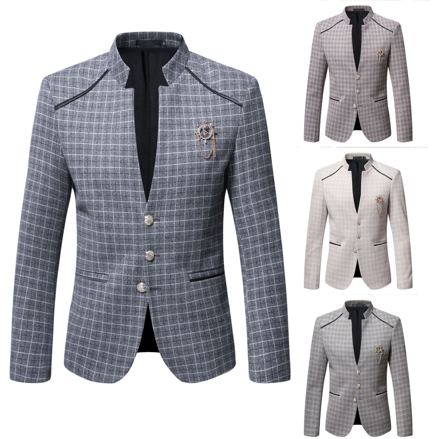 Herren Blazer Stehkragen Karo Modern