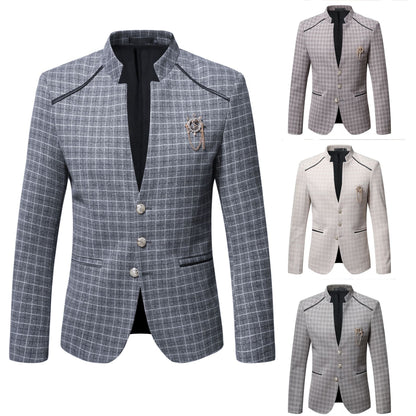 Herren Blazer Stehkragen Karo Modern