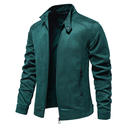 Herren Lederjacke Modern Stehkragen Mit Taschen Schwarz