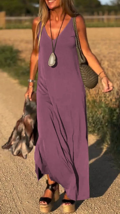 Damen Maxikleid Elegant V-Ausschnitt Hochwertig