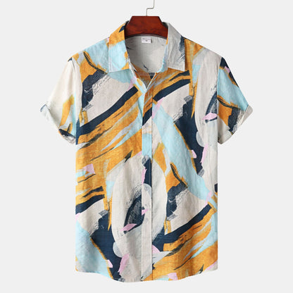 Herren Kurzarmhemd Modernes Abstract Design Schwarz