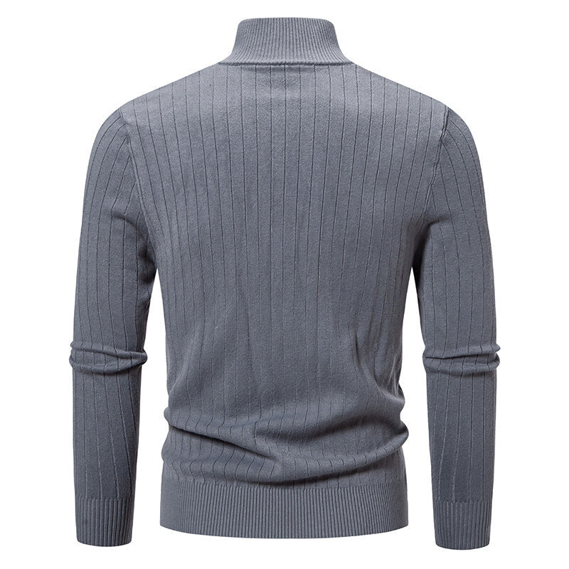 Herren Strickpullover Modern Rippenmuster Großes V mit Reißverschluss
