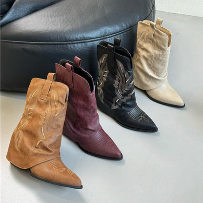 Damen Cowboy-Stiefel Raffte Schafthöhe Höhe Frauenstiefel
