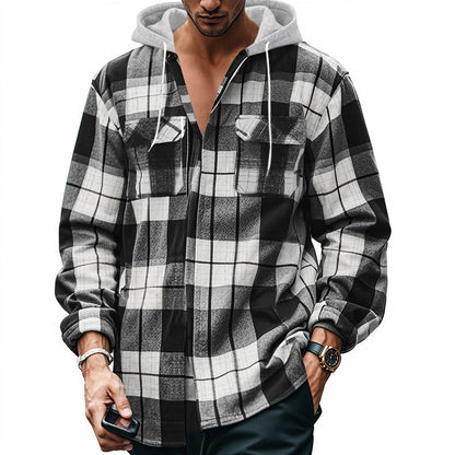 Herren Flanelljacke kariert mit Kapuze und Brusttaschen - BerlinGlamour