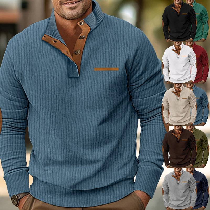 Herren Pullover Reißverschluss Leder Details Modern - BerlinGlamour