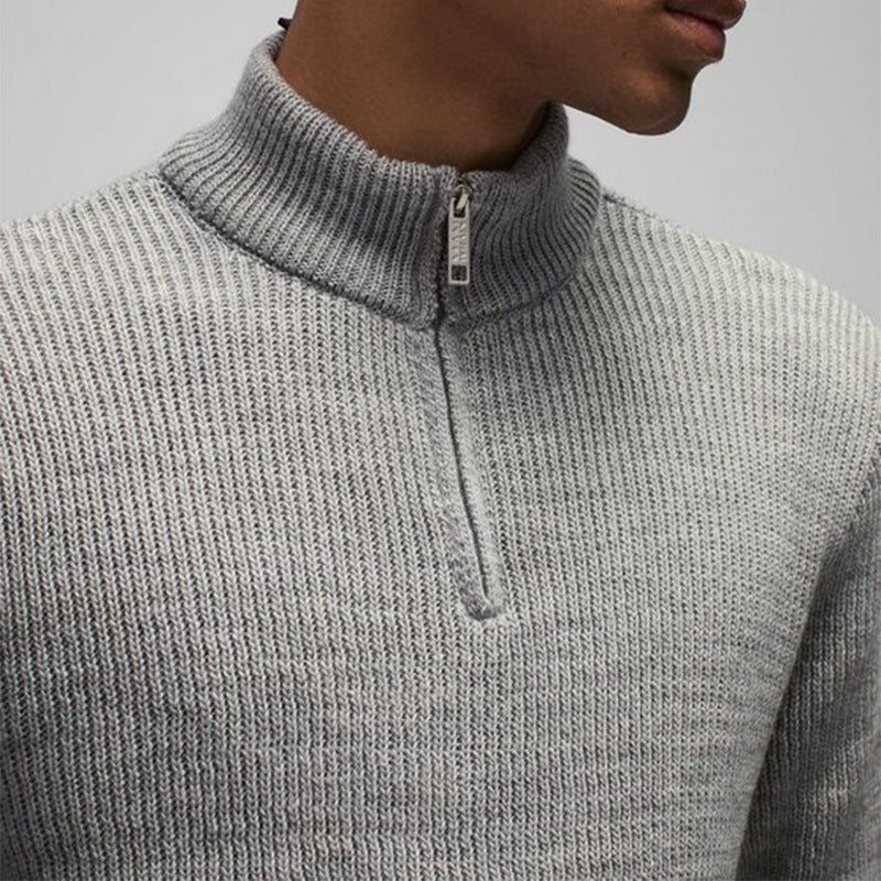 Herren Strickpullover Modern Hochkragen Kurzreißverschluss