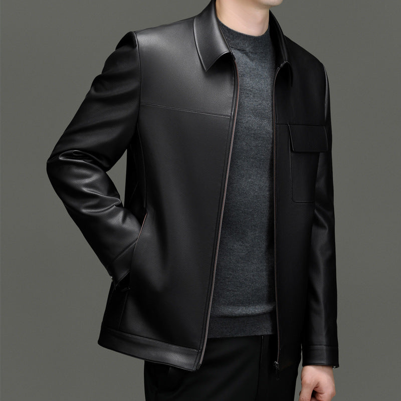 Lederjacke Herren Kunstleder Reißverschluss Taschen Schwarz