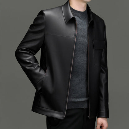 Lederjacke Herren Kunstleder Reißverschluss Taschen Schwarz