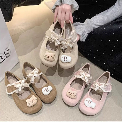 Damen Ballerinas niedlich mit Tiermotiv und verstellbarem Riemen