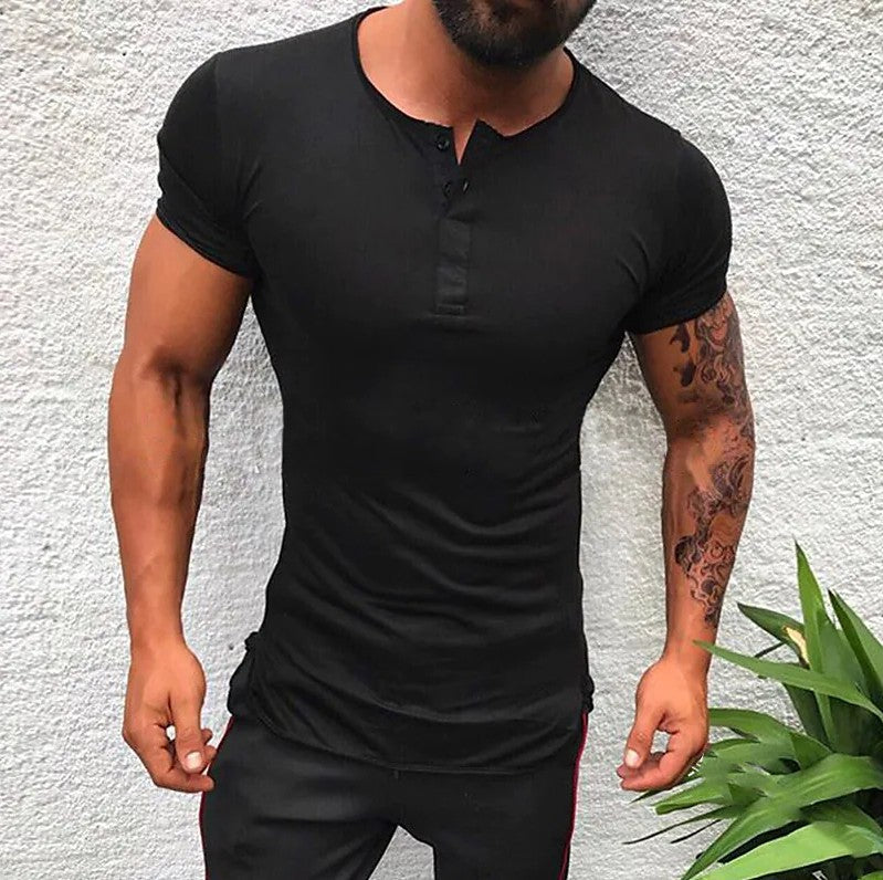 Herren Kurzarm-Shirt Slim Fit mit Verstellbarem Kragen Modern