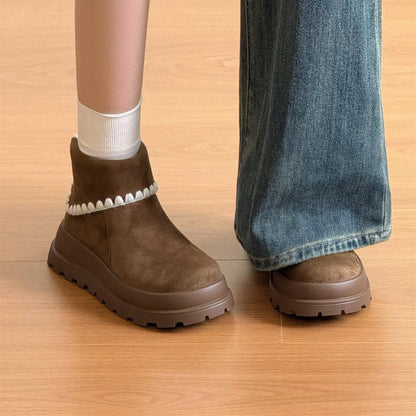 Damen Stiefeletten Weiches Wildleder Rippensaum Wintermode