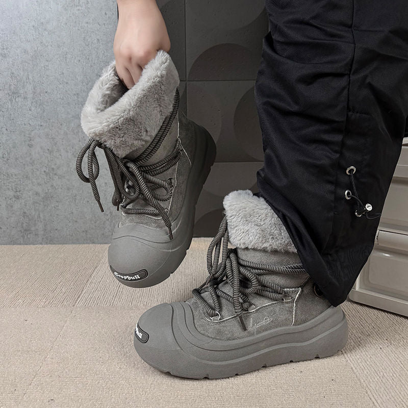 Damen Winterstiefel Gefüttert Warm mit Robustem Profil und Kuscheligem Fellkragen
