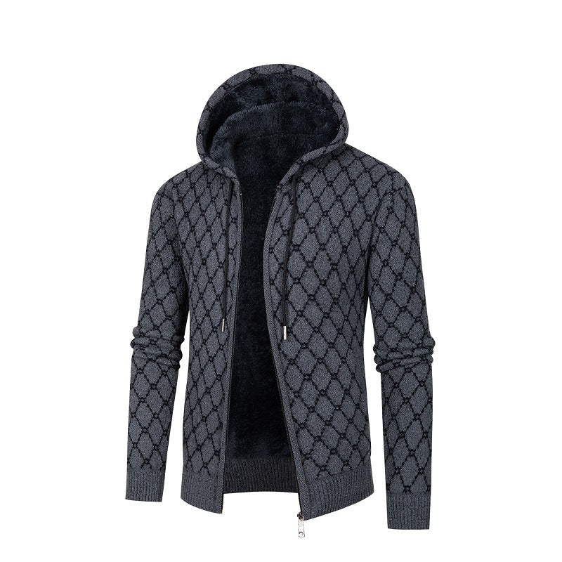 Herren Kapuzenjacke Modern Rautenmuster Kuschelig Warm