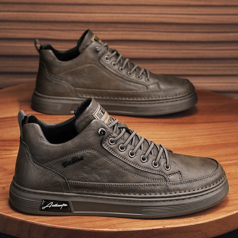 Herren Sneaker High-Top Leder Sportlich Schwarz
