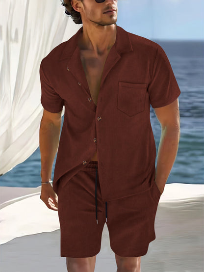 Herren Kurzarm Hemd mit passender Shorts Sommer