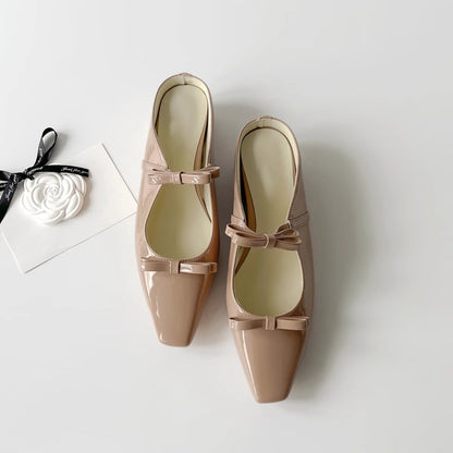 Damen Ballerinas Elegante Schleifchen Riemen Metallic