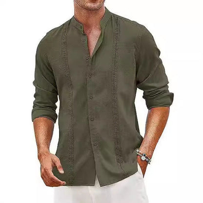 Herren Langarmhemd mit Henley Kragen Modern Elegant