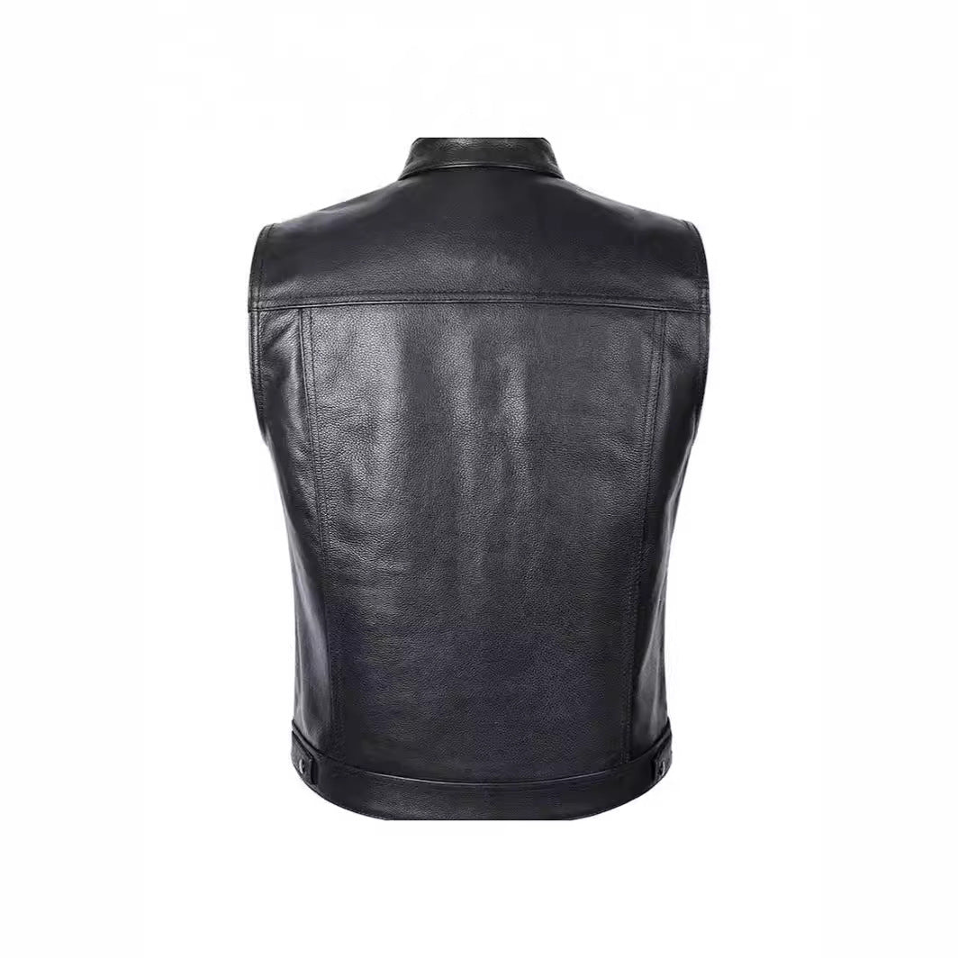 Lederweste Herren Modern mit Taschen Schwarz Ledermantel