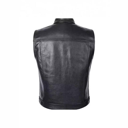 Lederweste Herren Modern mit Taschen Schwarz Ledermantel