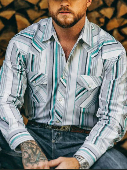 Herren Westernhemd Modern Cowboyshemd Grau