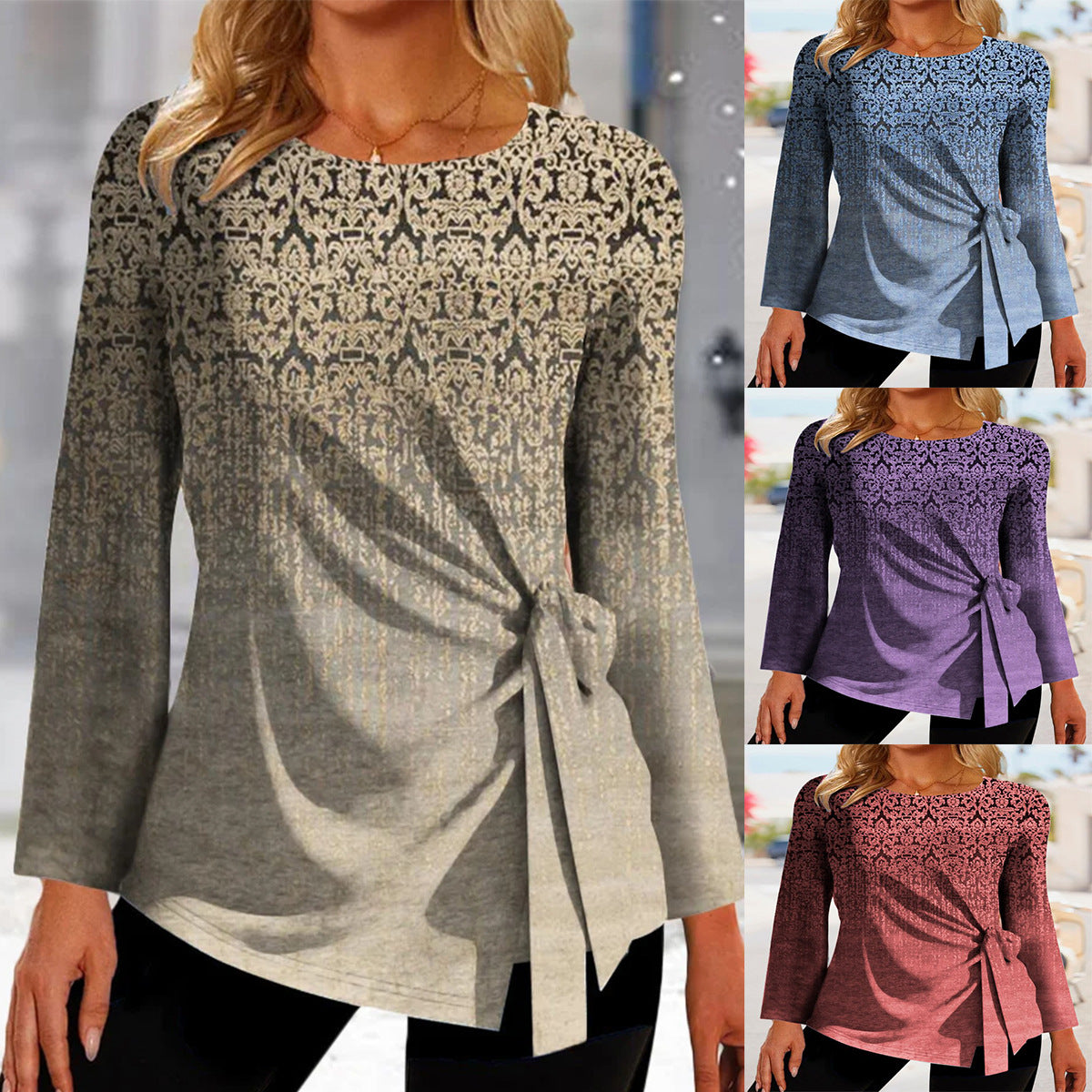 Damen Oberteil mit Knoten-Detail und Grafik-Print Modern - BerlinGlamour
