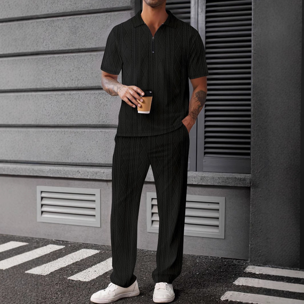 Herren Freizeitanzug Modern mit Reißverschluss und Strukturdetail - BerlinGlamour