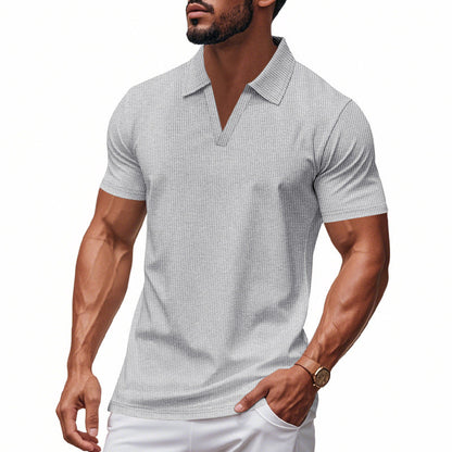 Herren Poloshirt Modern V-Ausschnitt Strukturiert