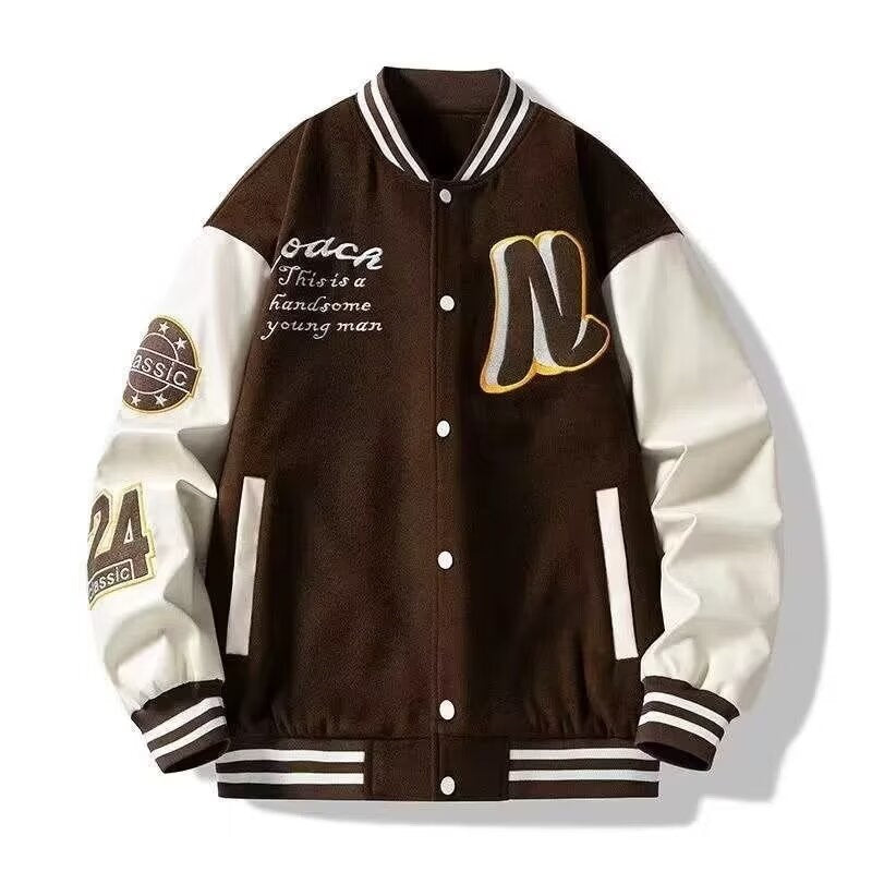 Herren Collegejacke Klassisch Stylish Leder Look