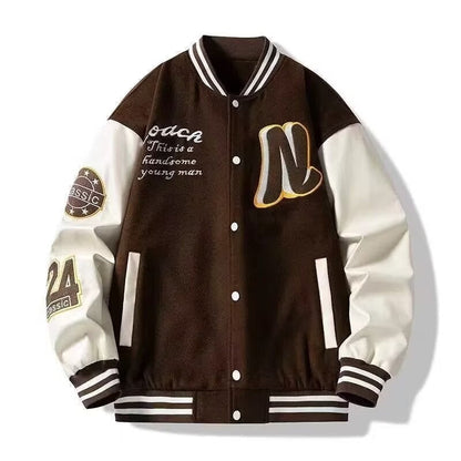 Herren Collegejacke Klassisch Stylish Leder Look