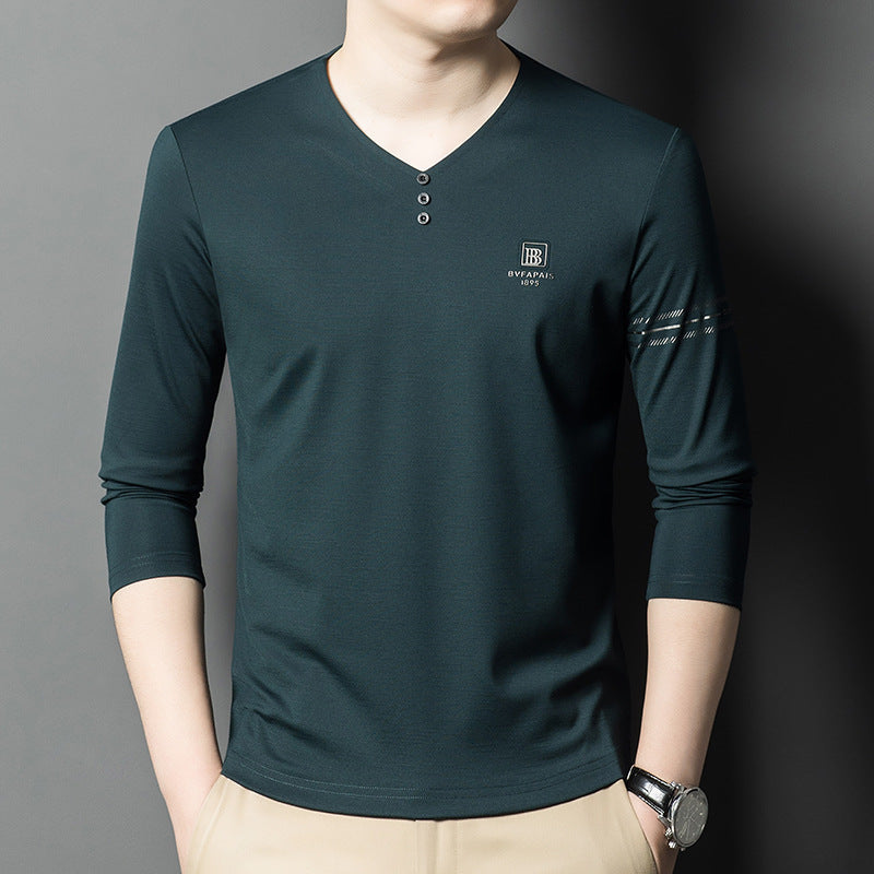 Herren Langarmshirt V-Ausschnitt Modern Knöpfe