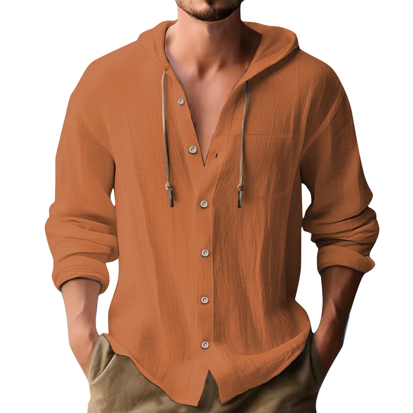 Herren lässiges Kapuzenshirt mit Knopfleiste und praktischen Taschen BerlinGlamour.