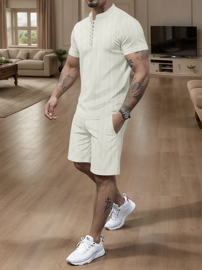 Herren Jumpsuit Kurzarm Modern mit Stehkragen