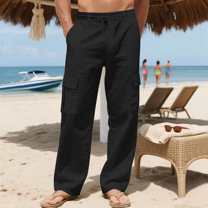 Herren Strandhose Bequem Cargo Hose mit Taschen und Kordelzug