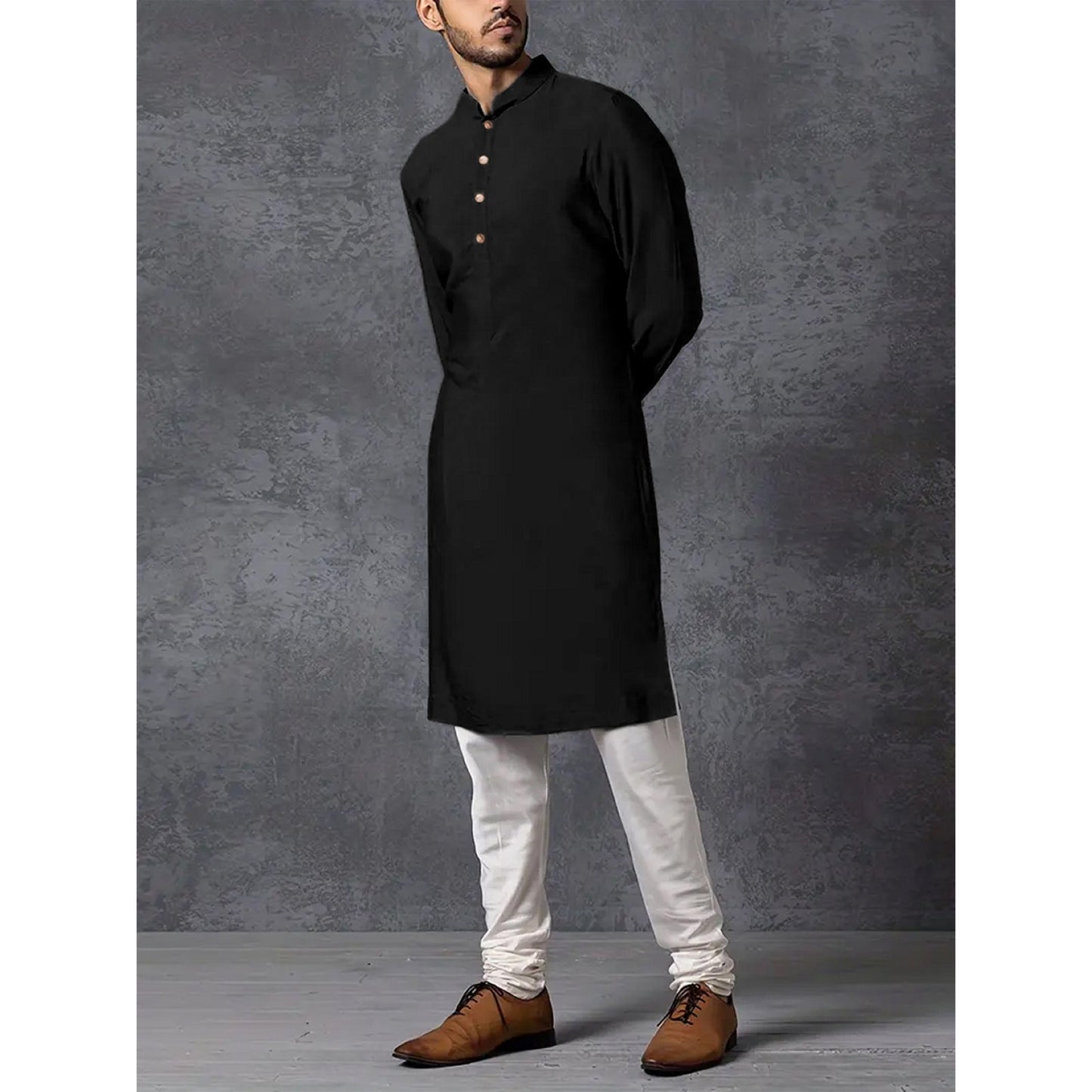 Herren Kurta Stehkragen Holzknöpfe Modern Berlin