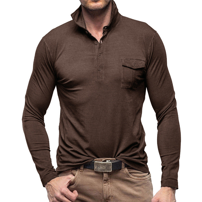Herren Polo Langarmshirt Stehkragen Modern