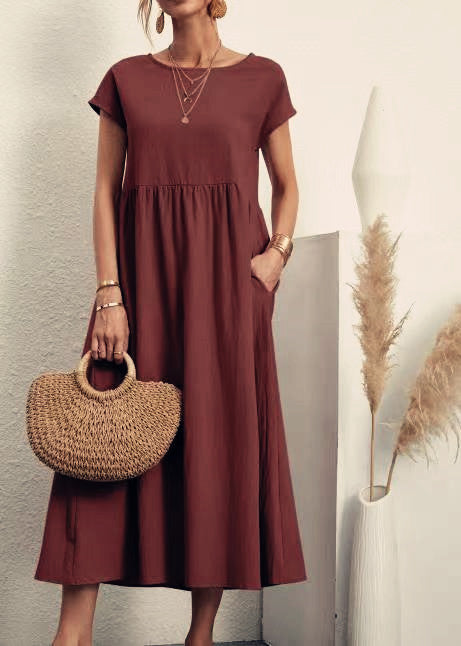 Damen Midikleid Lässig Mit Taschen Sommerkleid - BerlinGlamour