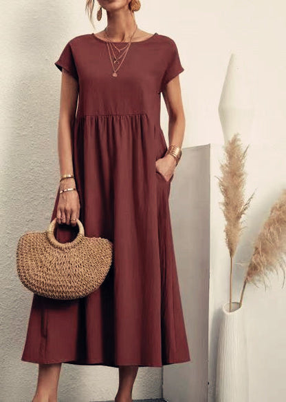 Damen Midikleid Lässig Mit Taschen Sommerkleid - BerlinGlamour