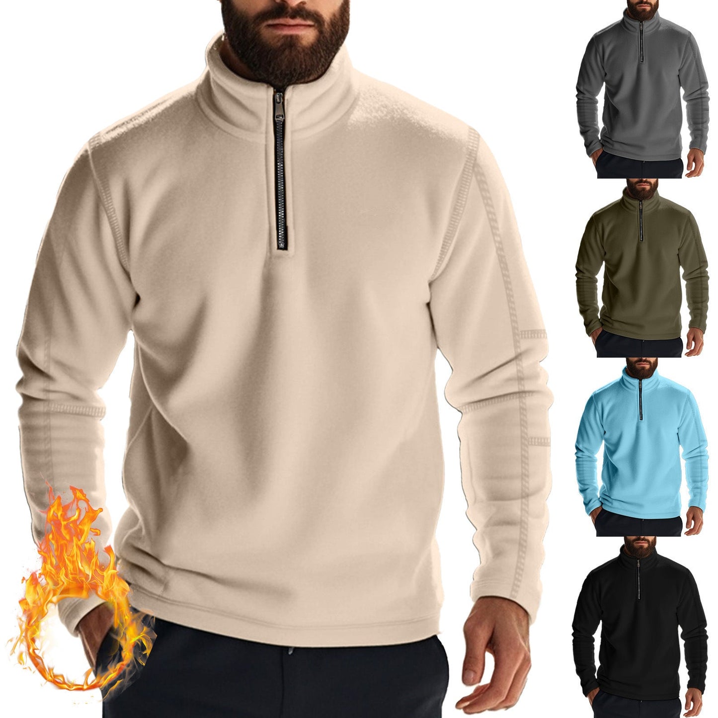 Herren Fleece Pullover Halbzipper Komfort Stehkragen