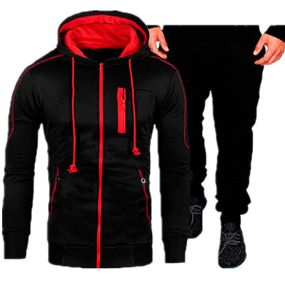 Herren Sport Outfit Kapuzenjacke Jogginghose Set Schwarz