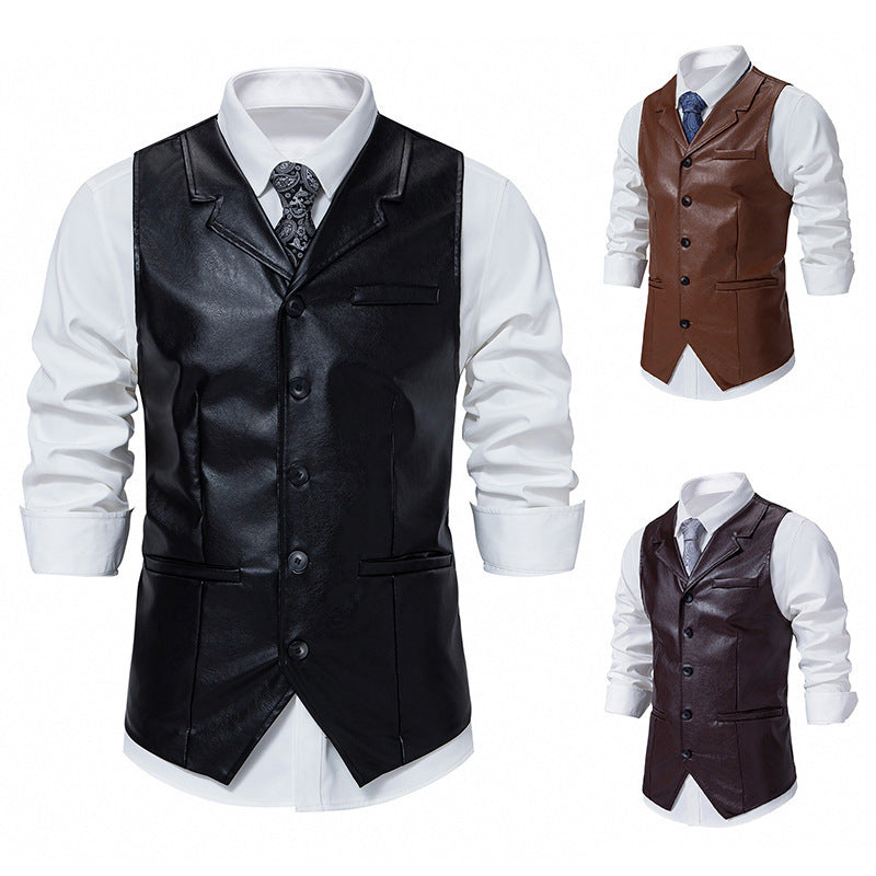 Herren Lederweste Elegant Lederschwarz Modern