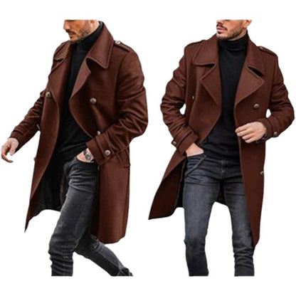 Herren Doppelknebelmantel Modern Elegent Schwarz