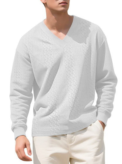 Herren Pullover Strick V-Ausschnitt Struktur Optik
