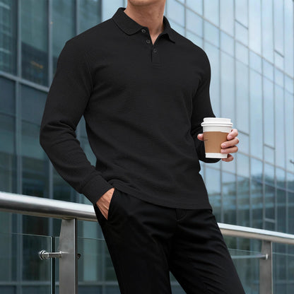 Herren Polo-Shirt Langarm Strukturiert Modern Berlin