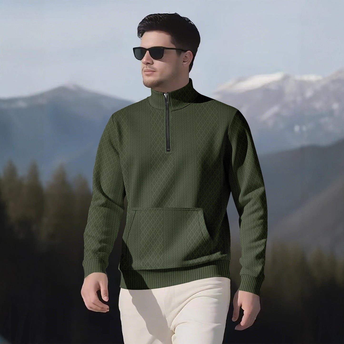 Herren Sweatpullover Stehkragen Taschen Sportlich Modern