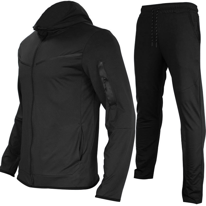Herren Sportanzug Atmungsaktiv Kapuzenjacke Jogginghose Grau