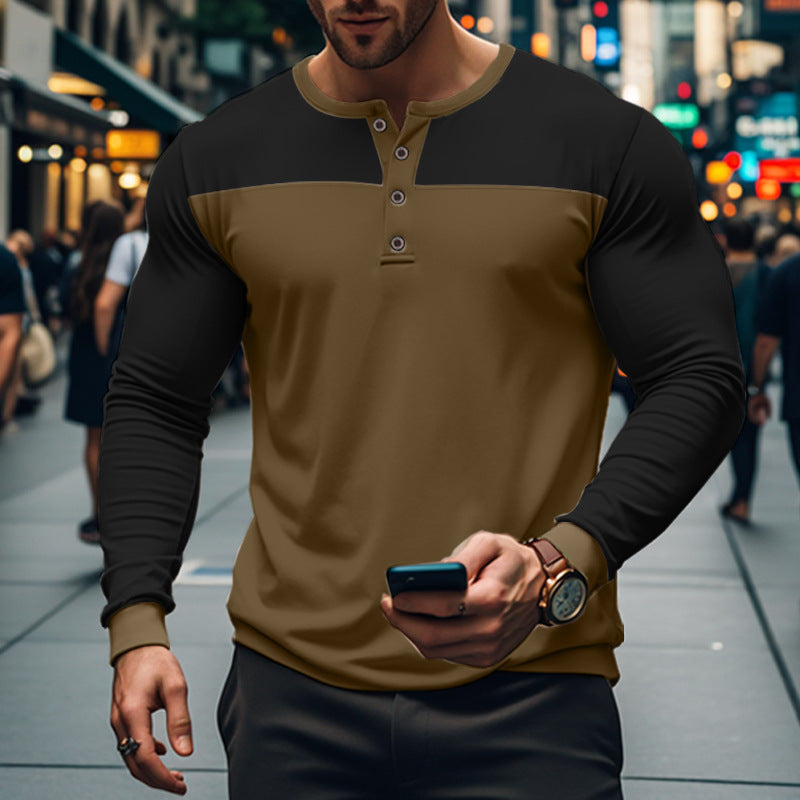 Herren Langarmshirt Modern mit Knopfleiste und Struktur - BerlinGlamour