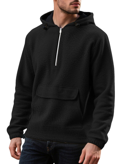 Herren Fleece Pullover Kapuzenjacke mit Reißverschluss und Kängurutasche