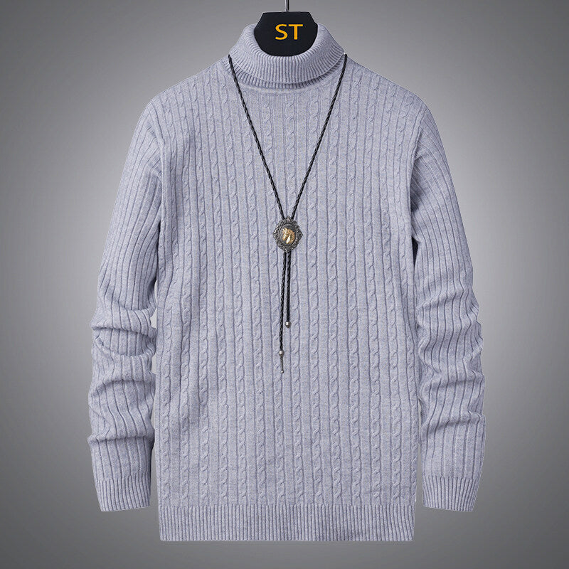 Herren Pullover Rollkragen Strick Zopfmuster Modern